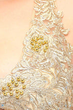 A-Line V-neck Plus size Long Sleeveless Evening Dresses with Appliques by misshow.com