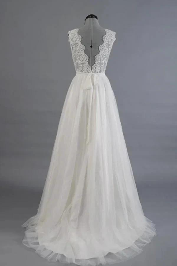 A-line V-Neck Sashes Appliques Beach Wedding Dress WD170 by pgmdress