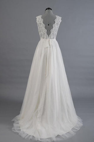 A-line V-Neck Sashes Appliques Beach Wedding Dress  WD170