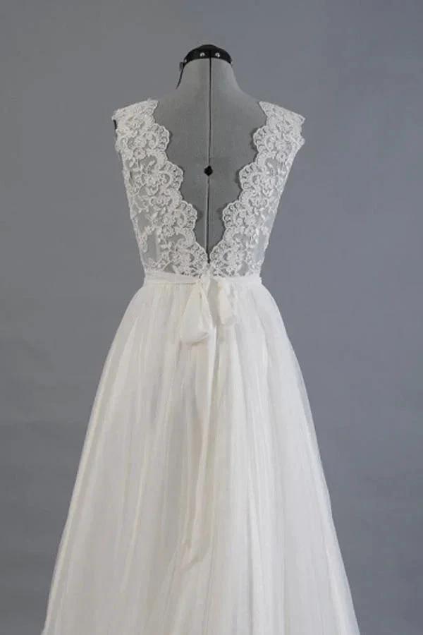 A-line V-Neck Sashes Appliques Beach Wedding Dress WD170 by pgmdress