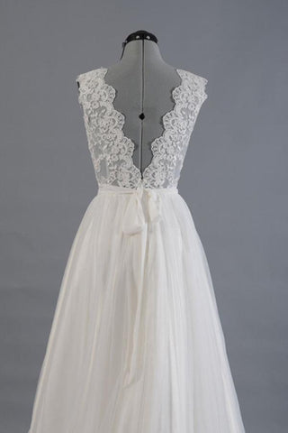 A-line V-Neck Sashes Appliques Beach Wedding Dress  WD170
