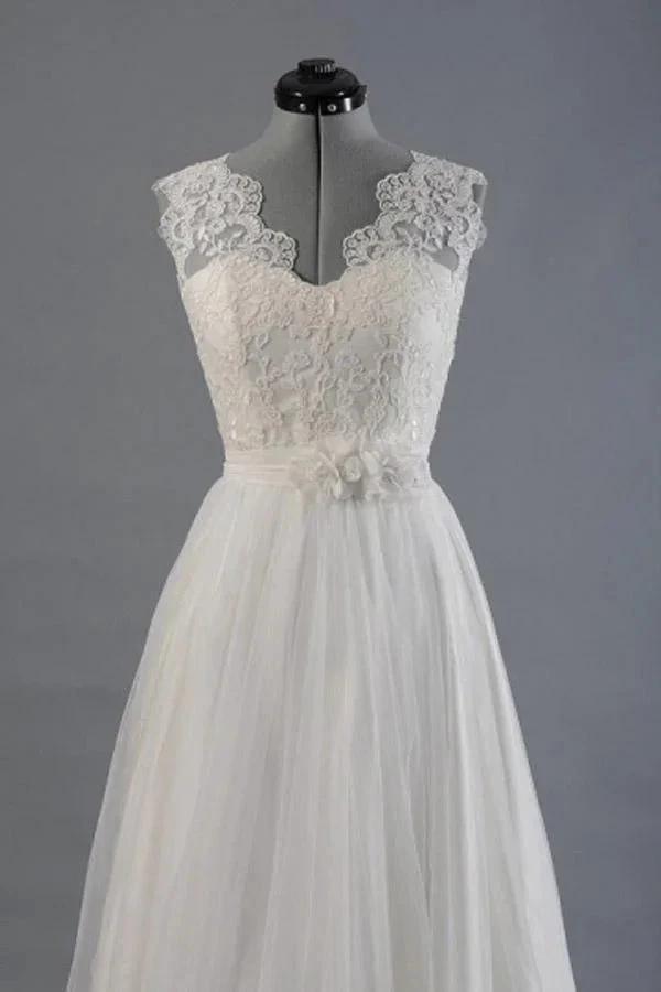 A-line V-Neck Sashes Appliques Beach Wedding Dress WD170 by pgmdress