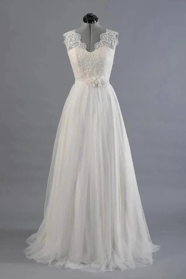 A-line V-Neck Sashes Appliques Beach Wedding Dress WD170 by pgmdress