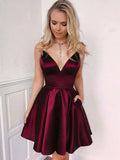 A-line V-neck Satin Homecoming Dresses Short Prom Dresses with Pockets by BIZTUNNEL