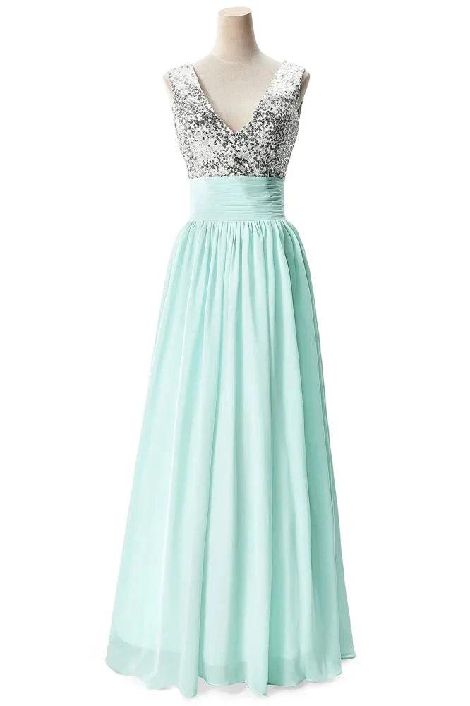 A-line V-neck Sequined Chiffon Party Dress by misshow.com