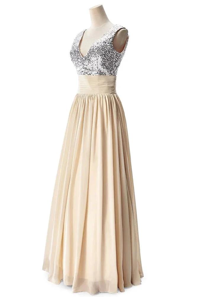 A-line V-neck Sequined Chiffon Party Dress by misshow.com