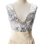A-line V-neck Sequined Chiffon Party Dress by misshow.com