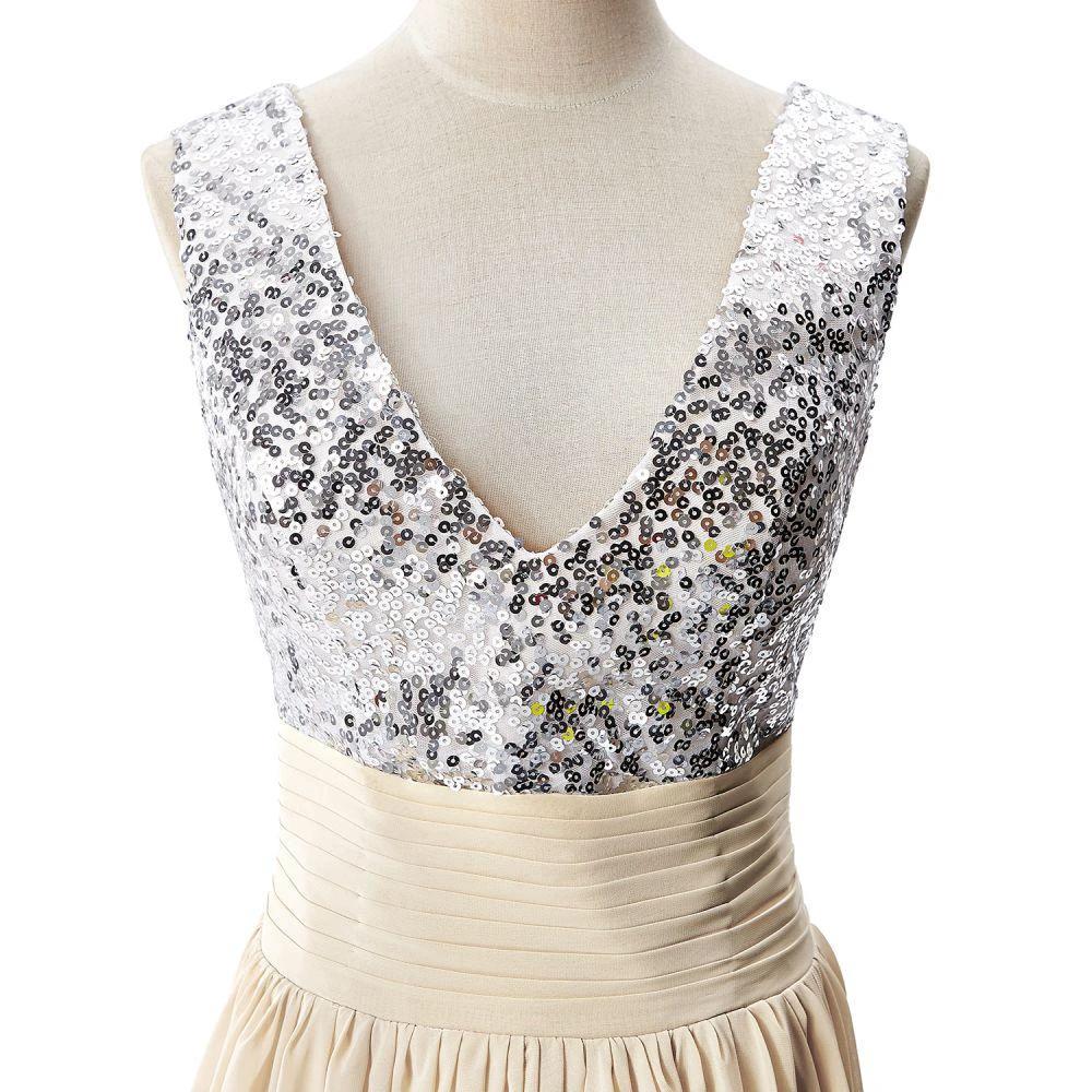 A-line V-neck Sequined Chiffon Party Dress by misshow.com