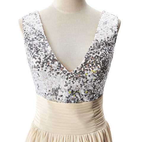 A-Linien-Partykleid aus Chiffon mit V-Ausschnitt und Pailletten