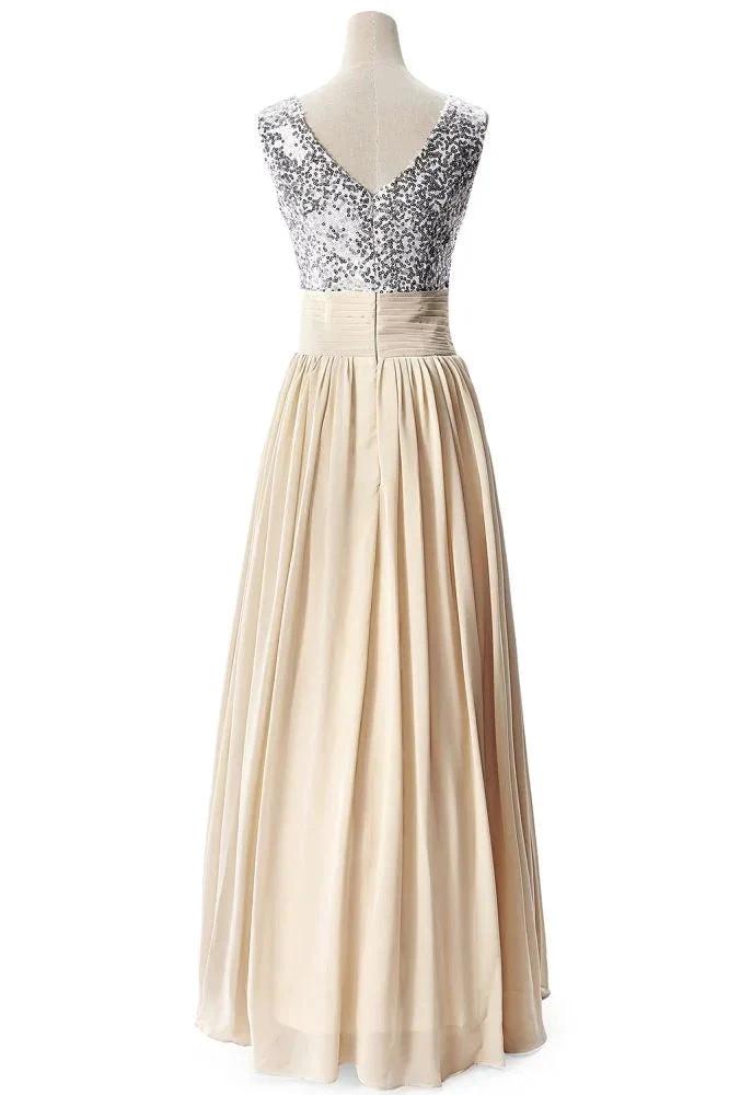 A-line V-neck Sequined Chiffon Party Dress by misshow.com