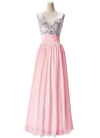 A-Linien-Partykleid aus Chiffon mit V-Ausschnitt und Pailletten