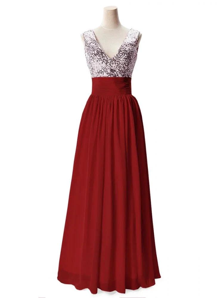 A-line V-neck Sequined Chiffon Party Dress by misshow.com