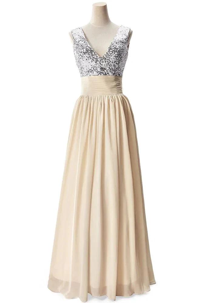 A-line V-neck Sequined Chiffon Party Dress by misshow.com