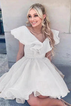 A Line V Neck Organza Ruffles Homecoming Dress by KissProm