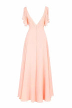 A-line V-neck Short Sleeves Floor Length Chiffon Bridesmaid Dress BD014 by pgmdress