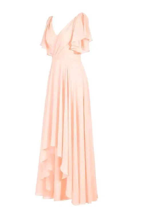 A-line V-neck Short Sleeves Floor Length Chiffon Bridesmaid Dress BD014 by pgmdress