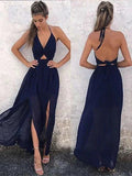 A-Line V-neck Sleeveless Floor-Length With Ruched Chiffon Prom Dresses by misshow.com