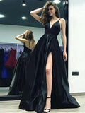 A-Line V-neck Sleeveless Floor-Length With Ruffles Satin Prom Dresses by misshow.com