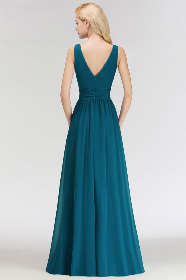A-line V-neck Sleeveless Ruffles Chiffon Bridesmaid Dress Main Image