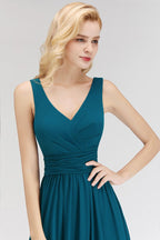 A-line V-neck Sleeveless Ruffles Chiffon Bridesmaid Dress