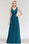 A-line V-neck Sleeveless Ruffles Chiffon Bridesmaid Dress by misshow.com