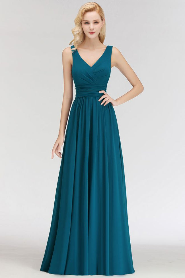A-line V-neck Sleeveless Ruffles Chiffon Bridesmaid Dress Hover Image