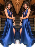 A-Line V-neck Sleeveless With Ruffles Satin Prom Dresses by misshow.com