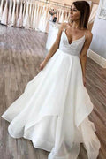 A-line V-neck Spaghetti Strap Charming Organza Wedding Dresses WD404 by pgmdress