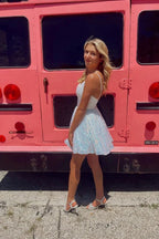 A-line V-neck Spaghetti Straps Sleeveless Sequined Homecoming Dresses by misshow.com