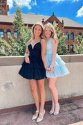 A-line V-neck Spaghetti Straps Sleeveless Tulle Homecoming Dresses by misshow.com
