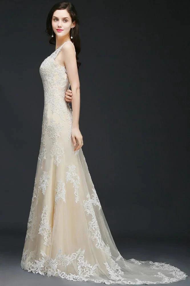 A-line V-Neck Sweep Train Prom Dresses by misshow.com