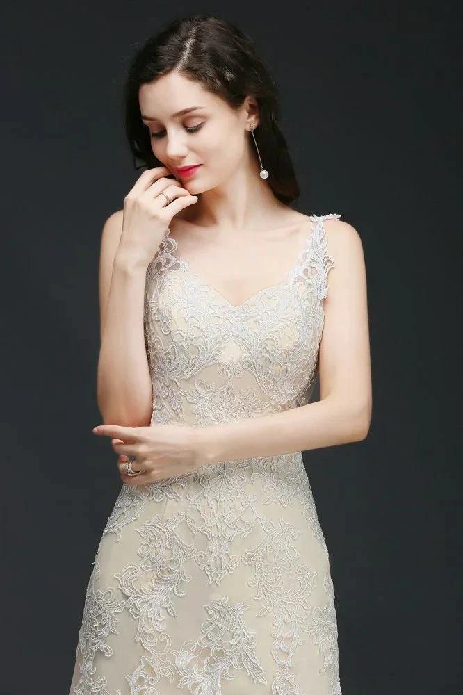 A-line V-Neck Sweep Train Prom Dresses by misshow.com