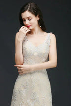 A-line V-Neck Sweep Train Prom Dresses by misshow.com