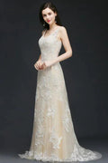 A-line V-Neck Sweep Train Prom Dresses by misshow.com