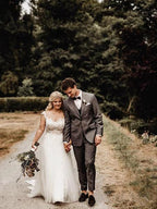 A-Line Wedding Gown with Illusion Neck With Back Lace Appliqued WD441 by pgmdress