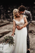 A-Line Wedding Gown with Illusion Neck With Back Lace Appliqued WD441 by pgmdress