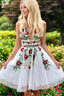 A-line White Short Prom Dress Homecoming Dress with Floral  PD248