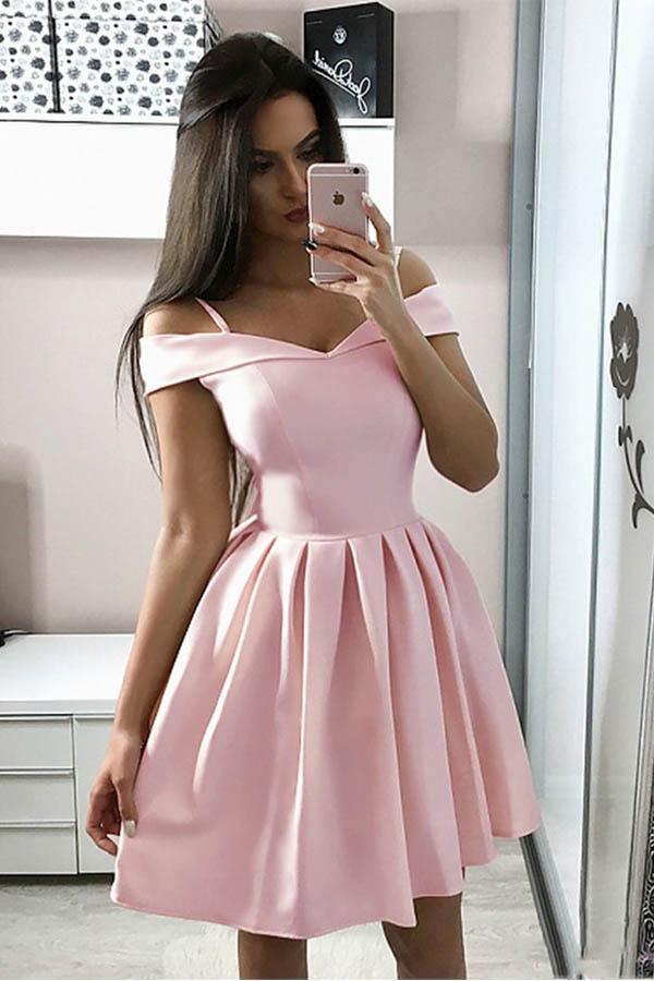 A-Line White Spaghetti Straps Satin Homecoming Dress Short Prom Dress  PD249 Main Image