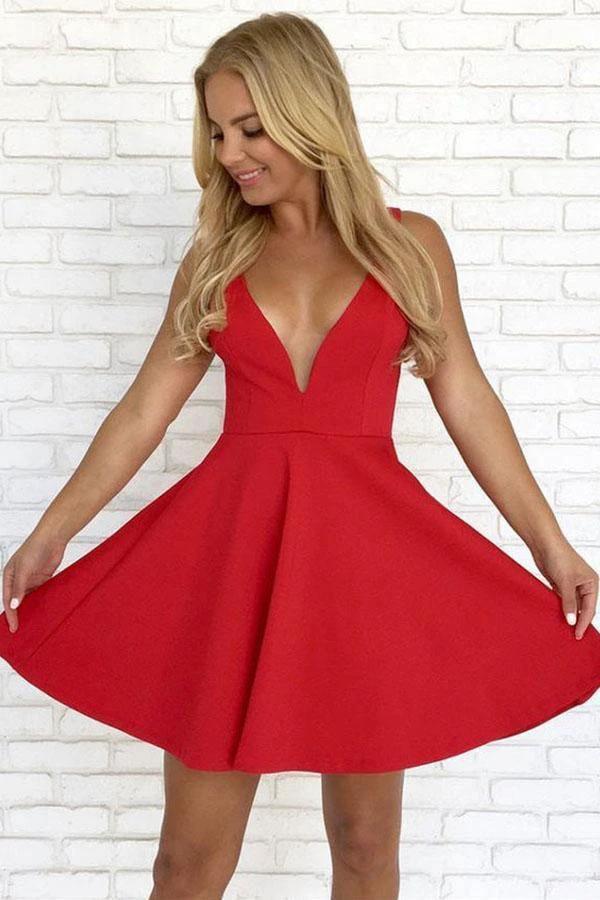 A-line White Straps Satin Backless Short Prom Dress Homecoming Dress PD286 by pgmdress