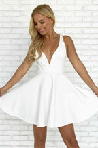 A-line White Straps Satin Backless Short Prom Dress Homecoming Dress PD286 by pgmdress