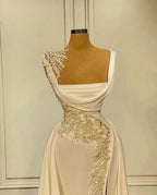 A-Line Wide Straps Square Neckline Beading Prom Dress With Side Slit by misshow.com