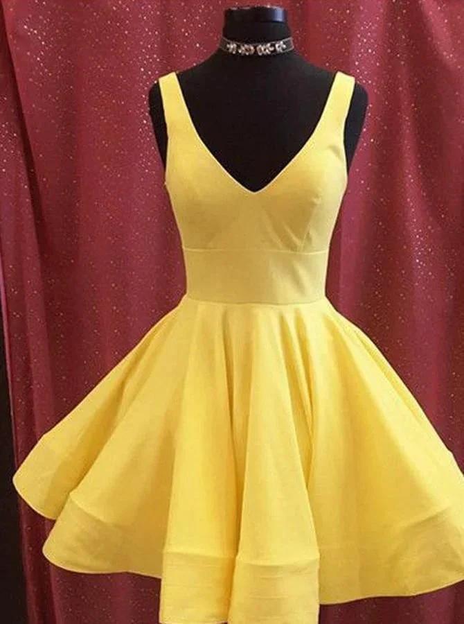A-line Yellow Satin Short Prom Dress Homecoming Dress Short Prom Dresses PG113 by pgmdress