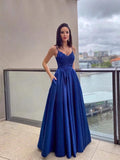 A-Line/Elegant Applique Spaghetti Straps Satin Sleeveless Floor-Length Prom Dresses by misshow.com