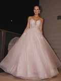 A-Line/Elegant Applique Spaghetti Straps Sleeveless Tulle Floor-Length Prom Dresses by misshow.com