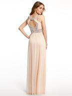 A-Line/Elegant Bateau Beading Sleeveless Chiffon Floor-Length Prom Dresses