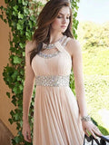 A-Line/Elegant Bateau Beading Sleeveless Chiffon Floor-Length Prom Dresses by misshow.com