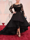 A-Line/Elegant Bateau Long Sleeves Lace Asymmetrical Satin Plus Size Prom Dresses by misshow.com