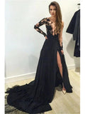 A-Line/Elegant Bateau Long Sleeves Lace Chiffon Court Train Prom Dresses by misshow.com