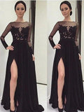 A-Line/Elegant Bateau Long Sleeves Lace Floor-Length Chiffon Prom Dresses by misshow.com