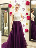 A-Line/Elegant Bateau Sleeveless Beading Tulle Prom Dresses by misshow.com